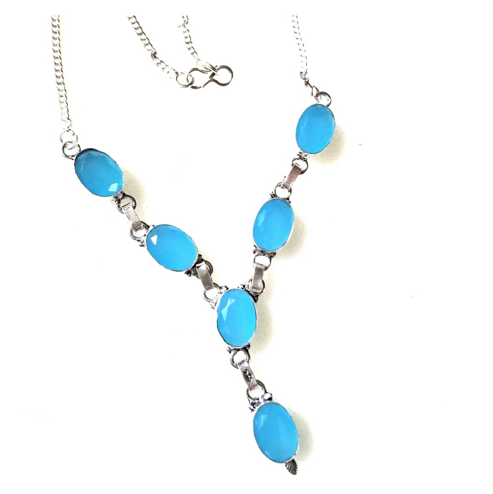 Ocean blue chalcedony &silver statement necklace